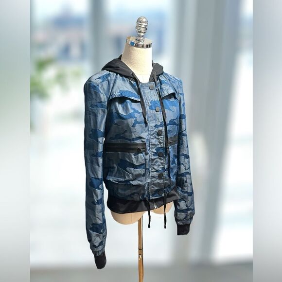 🔥 Blanc Noir Skyfall Camo Print Aviator Jacket Camo Hooded Size S - Picture 7 of 16